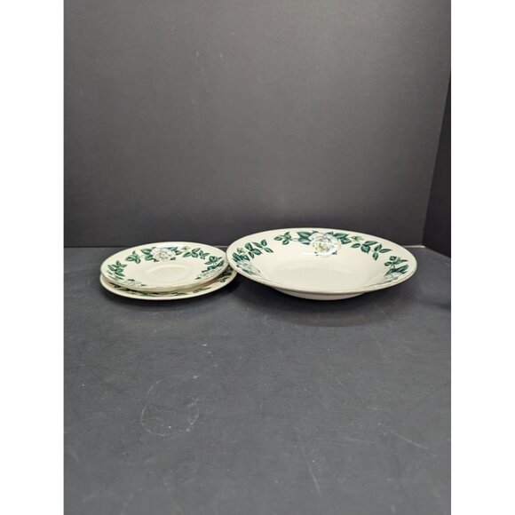 Vntg Homer Laughlin Eggshell Nautilus White Rose 1 Saucer 1 Bread Plate 1 Bowl - Picture 9 of 10